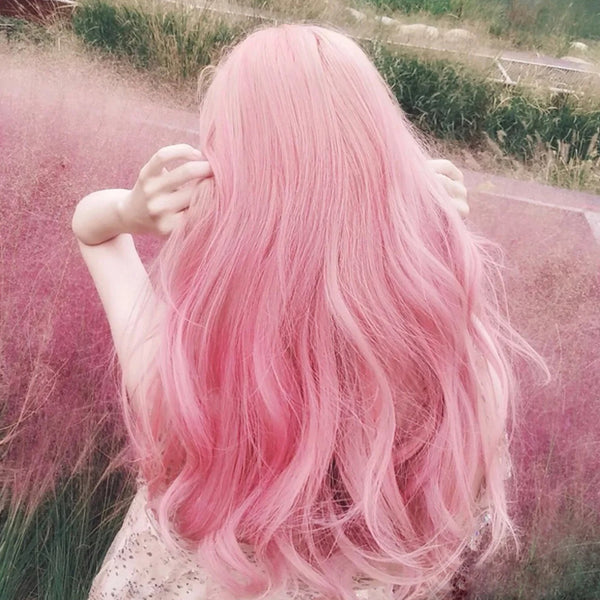 Pink long curly wig KF81507