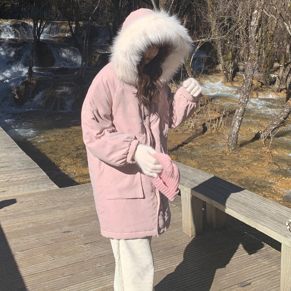 Pink plush hooded jacket  KF82425