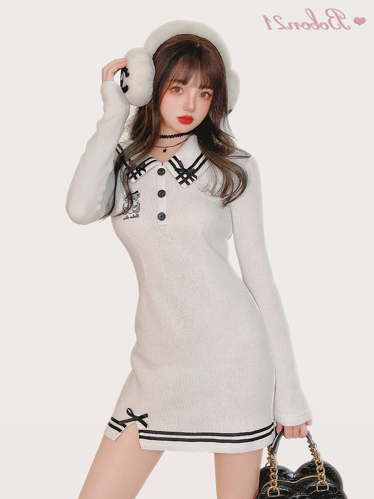 Embroidered Knit Dress KF82617