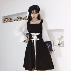 Lace-up black dress KF81975