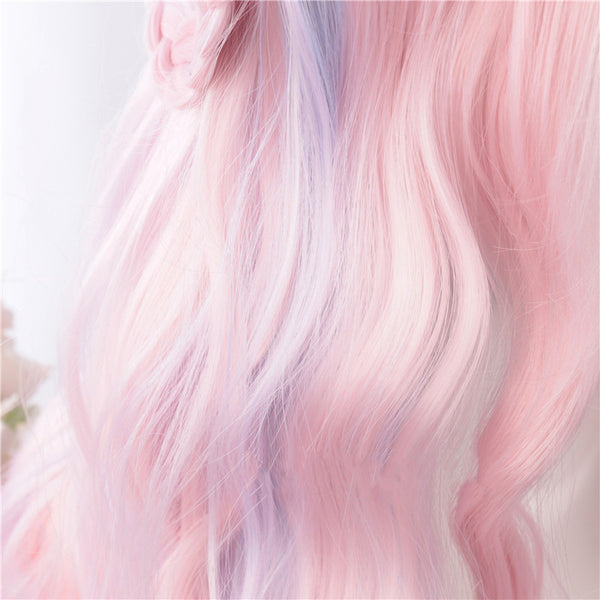 Rainbow color long curly hair wig KF82353