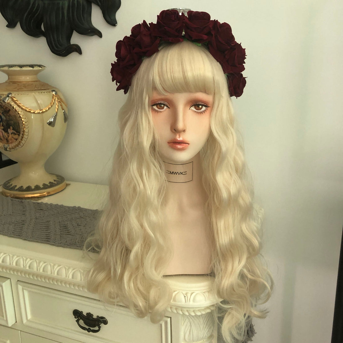 White long curly wig KF81264