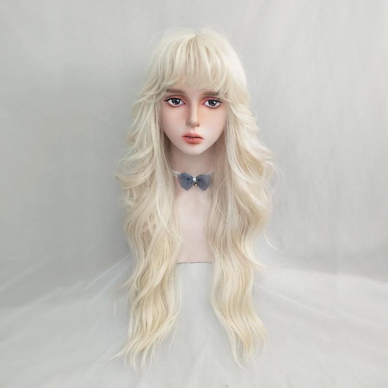 Milky white golden long curly wig KF82144