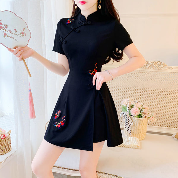 Solid color cheongsam + shorts two-piece set   KF24031