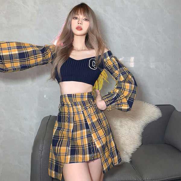 Retro plaid two-piece KF82604