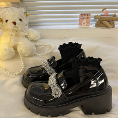 black high-heeled leather shoes  KF82714