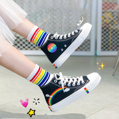 rainbow high-top Canvas Shoes  KF20045