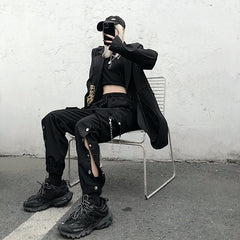 Black casual chain pants KF82127