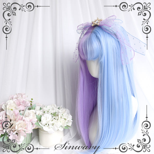 lolita blue purple long straight wig  KF82702