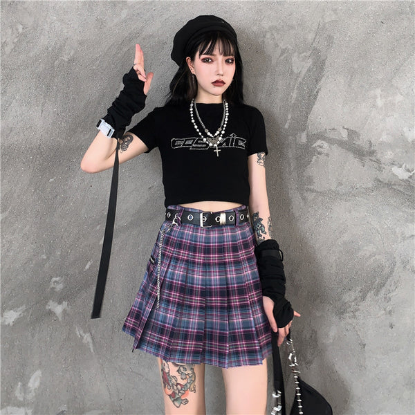 Harajuku chain pleated skirt   KF50002