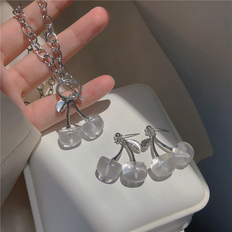 Transparent cherry necklace + earrings KF82152