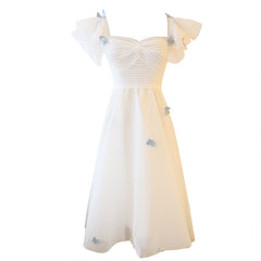 White Butterfly Print Dress   KF50089