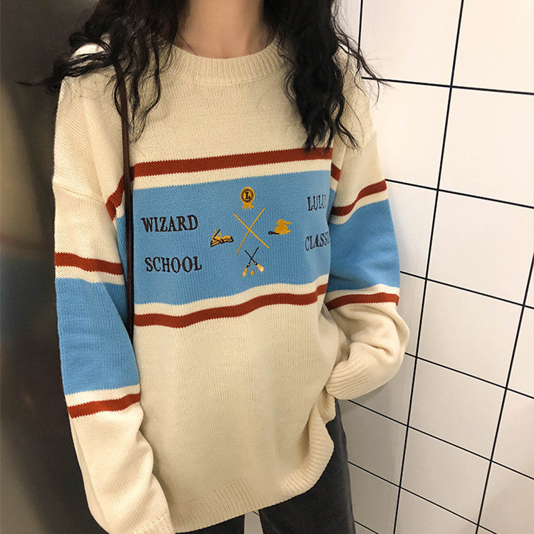 Embroidered striped sweater KF9195