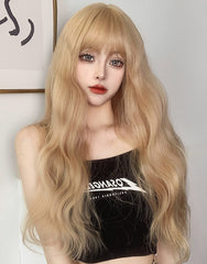 Golden long curly wig KF82114
