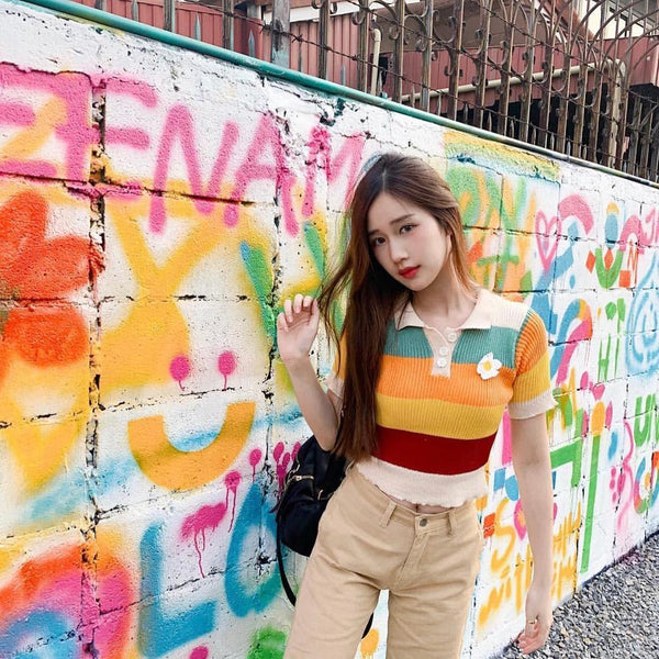 Rainbow T-shirt + orange skirt KF90523