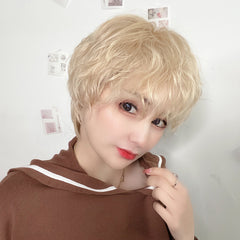 Golden short curly wig KF82041