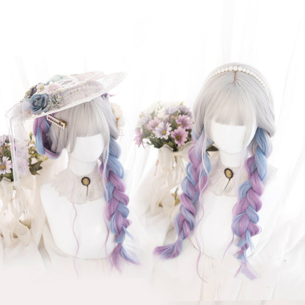 Gradient blue and purple long curly wig  KF82675