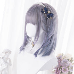 Gradient blue and purple short straight hair  KF82677