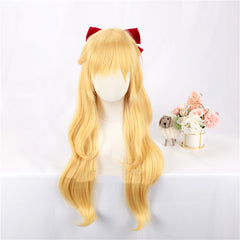 cosplay light golden wig + bow hairpin  KF82348