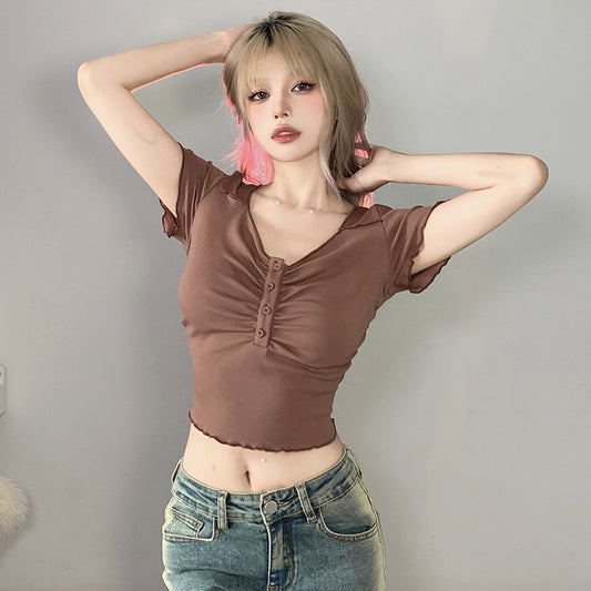 Brown Square Neck Top KF81397