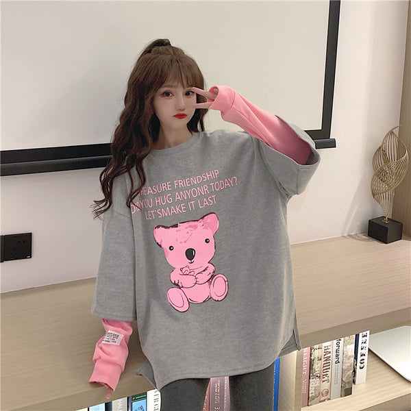 Chic Long Sleeve Bear Tee   KF7701