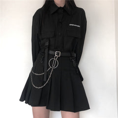 Dark top + belt + skirt suit KF82641