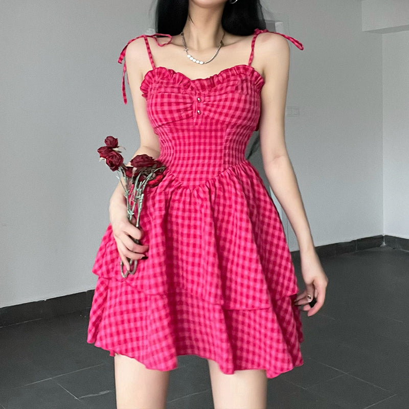 red plaid dress  KF81469