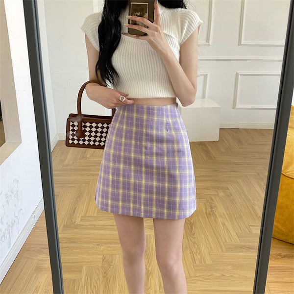 Purple Plaid Skirt  KF90772