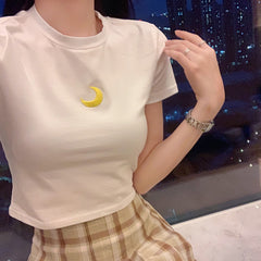 Embroidered T-shirt + plaid pleated skirt KF90649