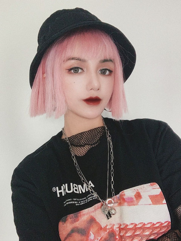 Harajuku pink short wig KF81272