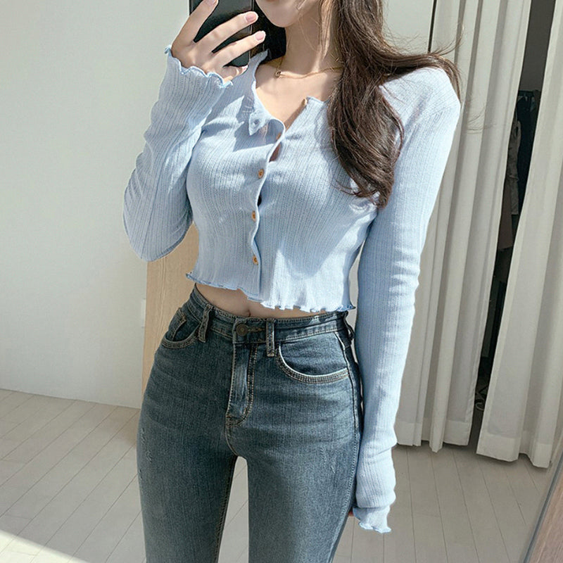 Solid color knitted long sleeves  KF81225