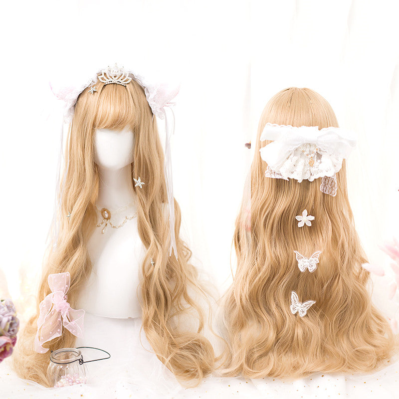 CREAM BLONDE LONG CURLY WIG  KF81549