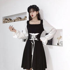 Lace-up black dress KF81975