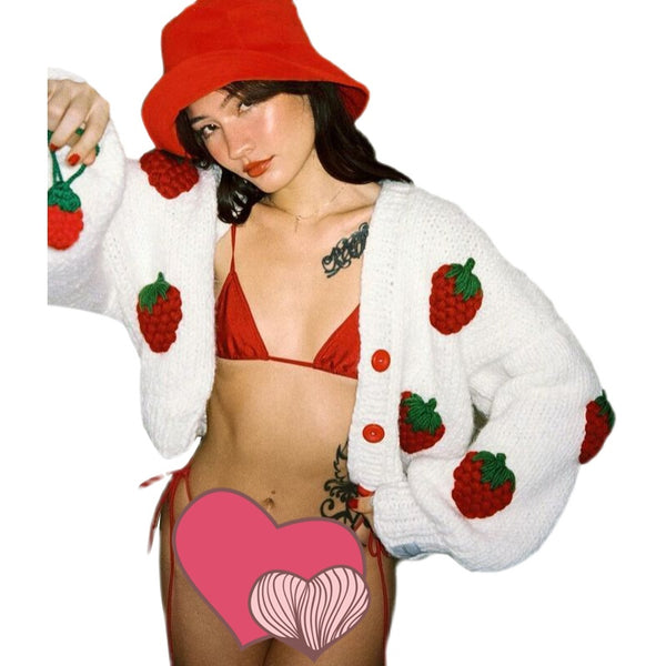 Strawberry embroidery sweater coat KF822263