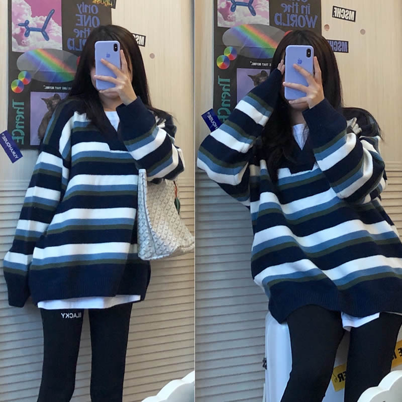 Striped knitted sweater KF81824 | unzzy