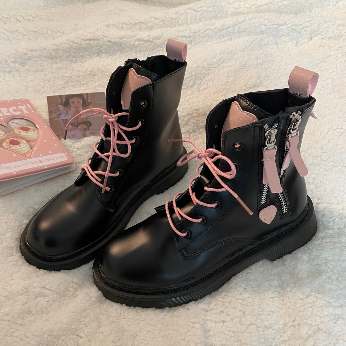 Black + Pink Martin Boots KF6912