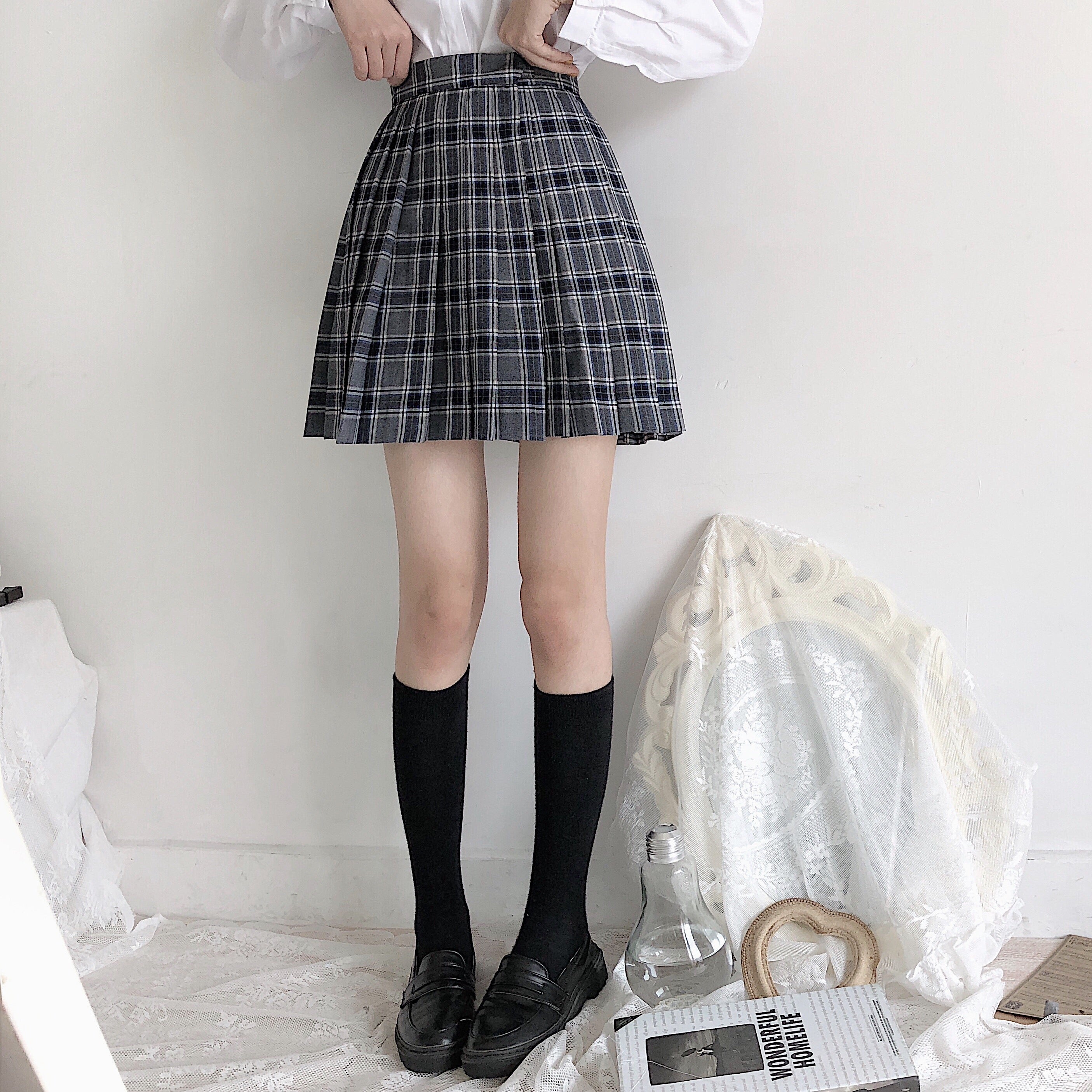 Plaid pleated skirt KF9321