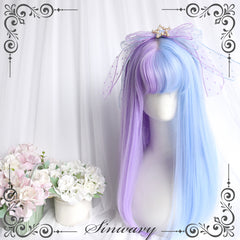 lolita blue purple long straight wig  KF82702