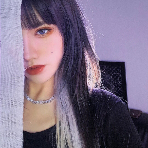 Harajuku Black Silver Wig KF81367