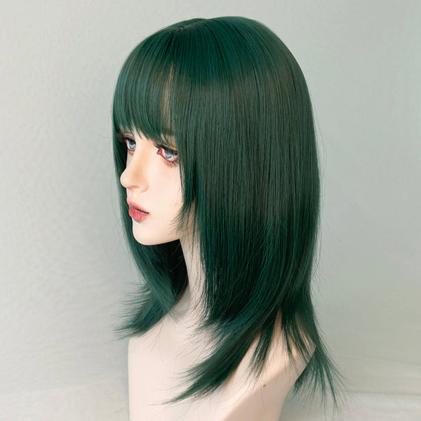 Green short straight wig KF82277