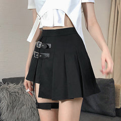 Punk style black pleated skirt   KF82315