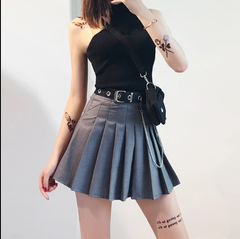Gray high waist pleated skirt KF50127