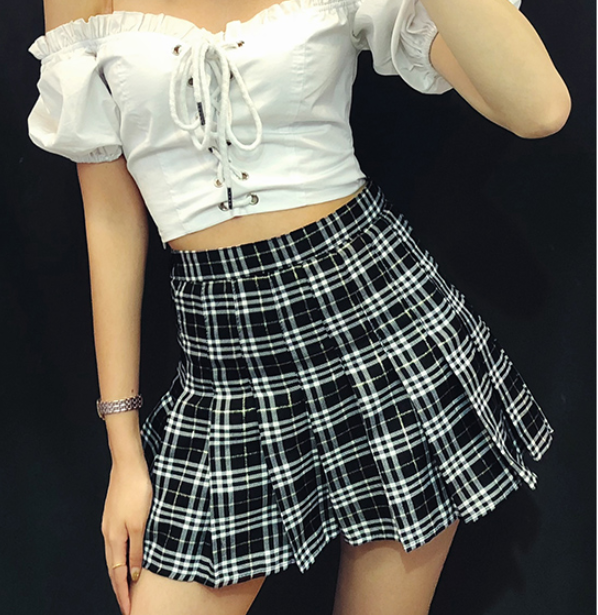 Retro high waist plaid skirt KF50522