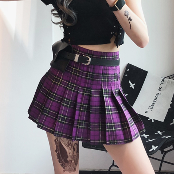Retro high waist plaid skirt KF50522 | unzzy