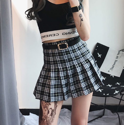 Retro high waist plaid skirt KF50522 | unzzy