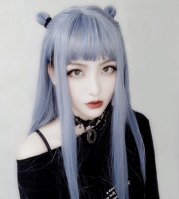 BLUE GRAY LONG STRAIGHT FLUFFY WIG  KF40472