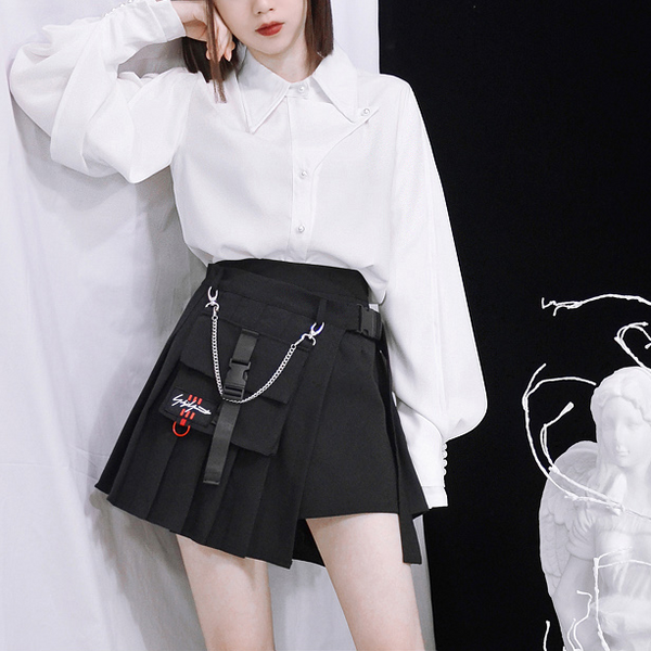 Ulzzang black plaid skirt KF90116