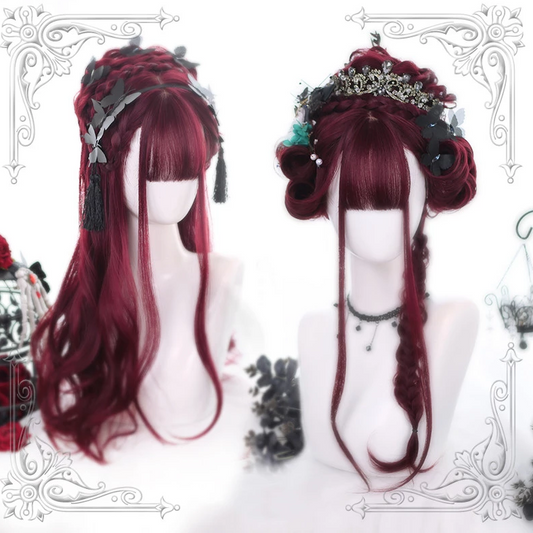 WINE RED LONG CURLY HAIG WIG KF9339