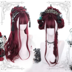 WINE RED LONG CURLY HAIG WIG KF9339
