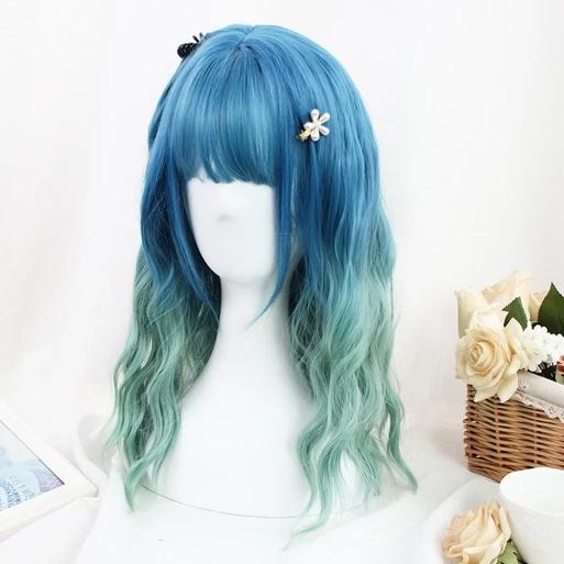 BLUE GREEN GRADIENT WIG KF9483